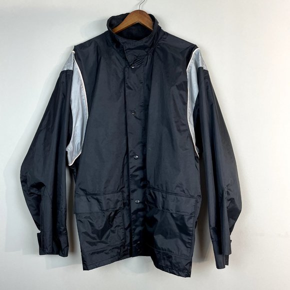 Harley Davidson Rain Jacket Mens Medium Black Nylon Spell Out Motorcycles Zip Up - Picture 2 of 14